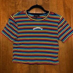 Striped ‘Goodbye’ Crop Top
